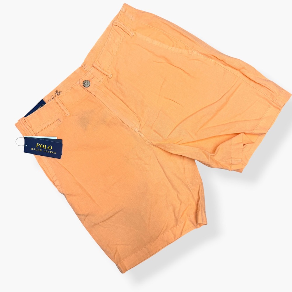 Polo Ralph Lauren Shorts Mens 31 Orange Classic Fit Linen Cotton Flat Front NEW